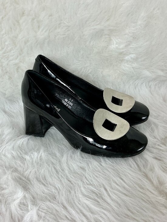 Jeffrey Campbell Shoes - Jeffrey Campbell Tippi Black Patent Leather Silver Metal Pump Block Heels 6.5
